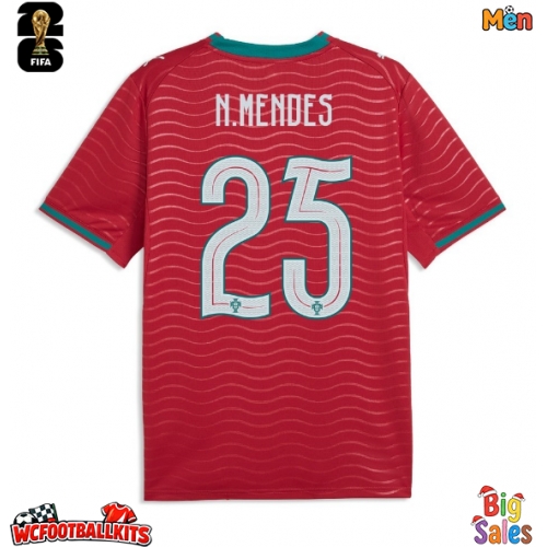 Portugal Nuno Mendes #25 Replica Home Stadium Shirt World Cup 2026 Short Sleeve